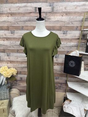 Lyrur Olive Green Ruffle Sleeve Dress